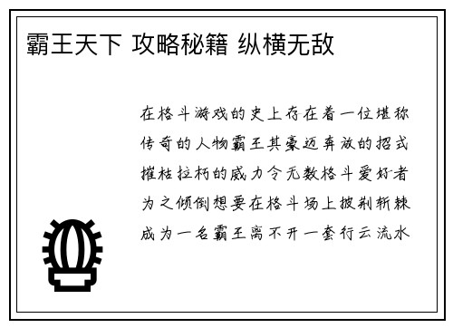 霸王天下 攻略秘籍 纵横无敌